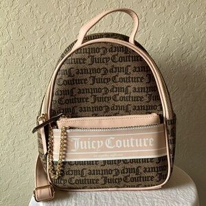 Juicy Couture Brown & Light Pink Backpack- extra pouch- Gold Tone